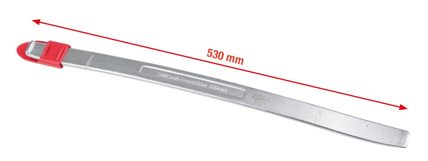 Reifendichtungswerkzeug aus Metall mit rotem Griff, 530 mm lang, zur einfachen Montage und Demontage von Reifen.