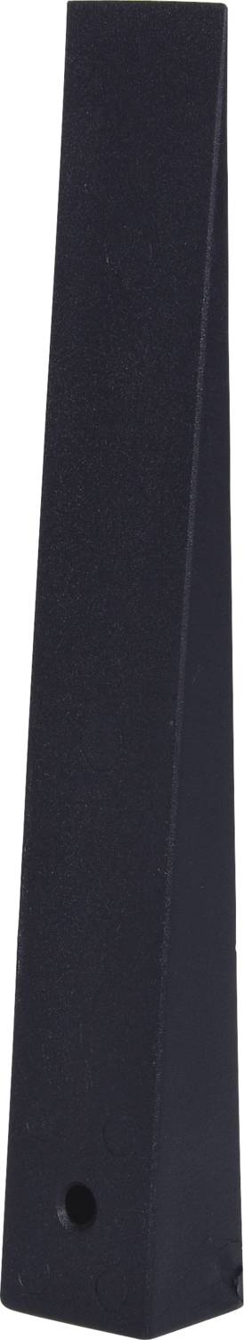 Ein schwarzes, längliches, pyramidenförmiges Objekt mit einer glatten, matten Oberfläche.