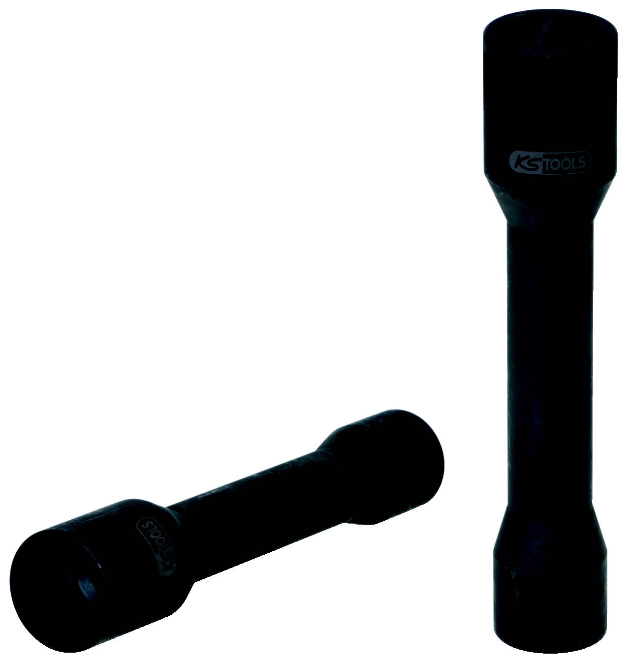 Zwei schwarze Steckschlüssel-Adapter, stehend und liegend.