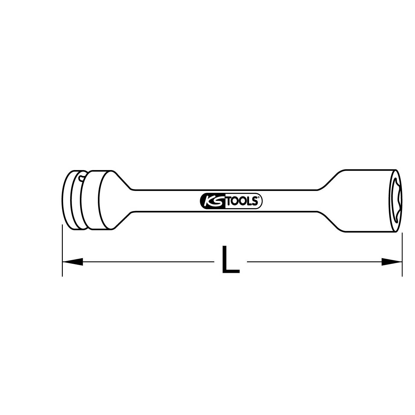 Illustration eines Werkzeugs mit einem runden Griff und einem sechskantigen Ende. In der Mitte steht 'KS Tools' geschrieben.