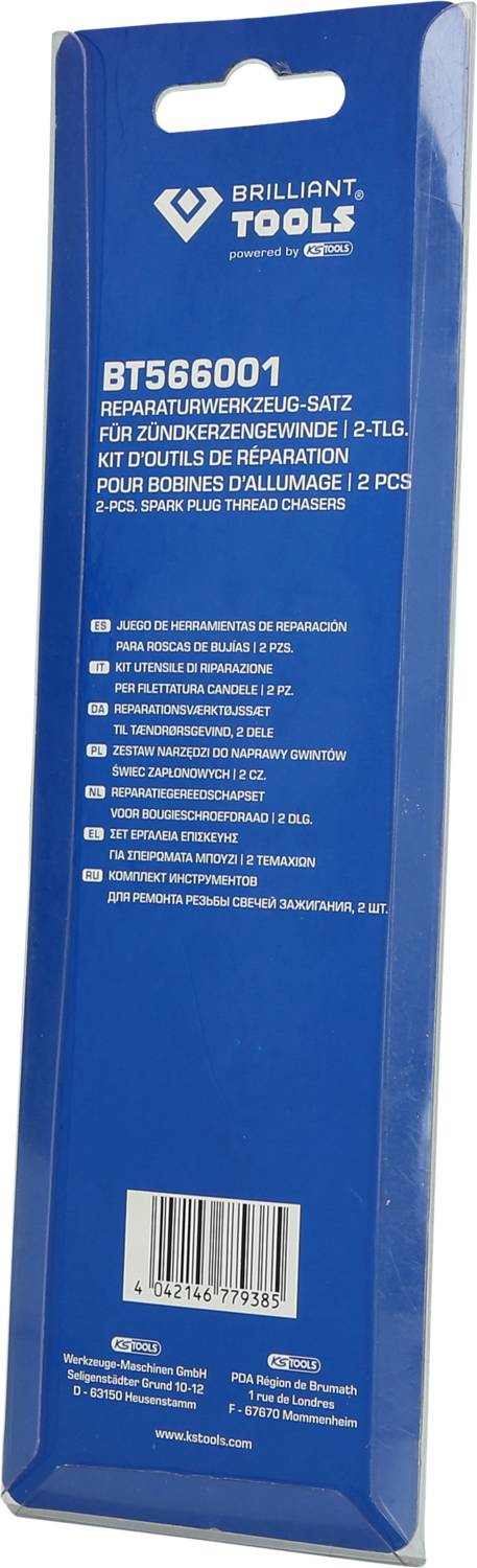 Blisterverpackung für einen Reparaturwerkzeug-Satz von Brilliant Tools, Modell BT566001, mit zweisprachiger Beschreibung.