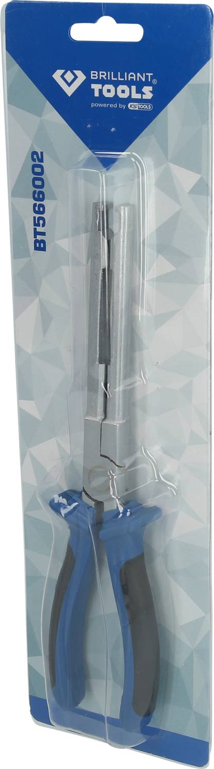 Eine Packung mit einer langen Kombizange der Marke Brilliant Tools, Modellnummer BT560002. Die Zange hat blaue Griffe.