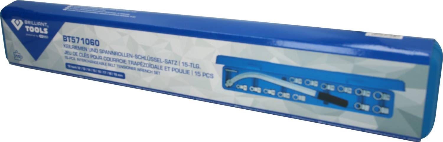 Langrechteckige Verpackung für Ventilzug- und Dichtungsring-Bohrlehren-Set, 15-teilig. Enthält Werkzeuge zum Entfernen von Ventilen.