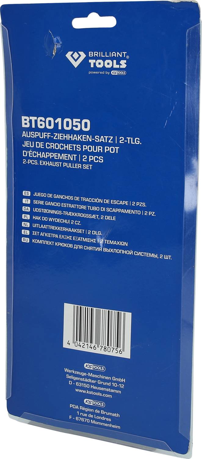 'Brilliant Tools Auspuff-Ziehhaken-Satz BT601050, 2-teilig. Enthält 2 Ziehhaken für den Auspuff.'