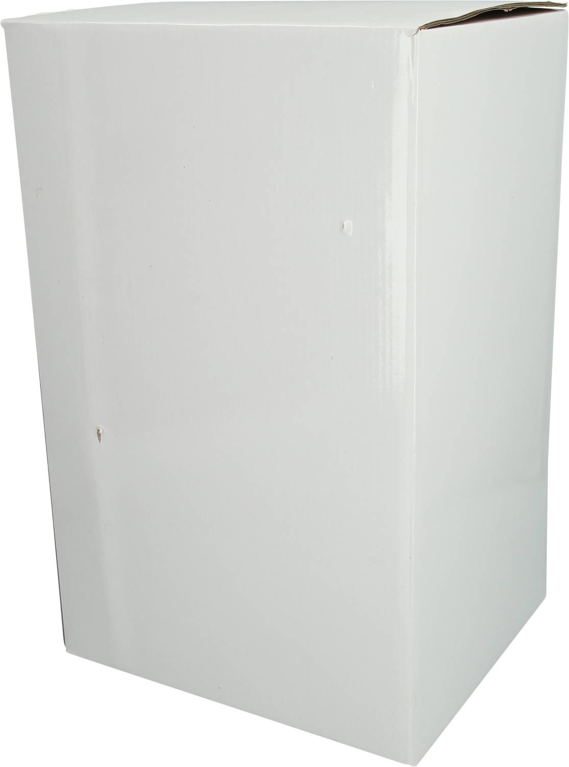 Ein weißer, geschlossener Karton.