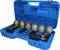 Blauer Werkzeugkoffer mit mehreren Metallaufsätzen und Gewindestangen, benutzerbereit für Reparaturen oder Installationen.