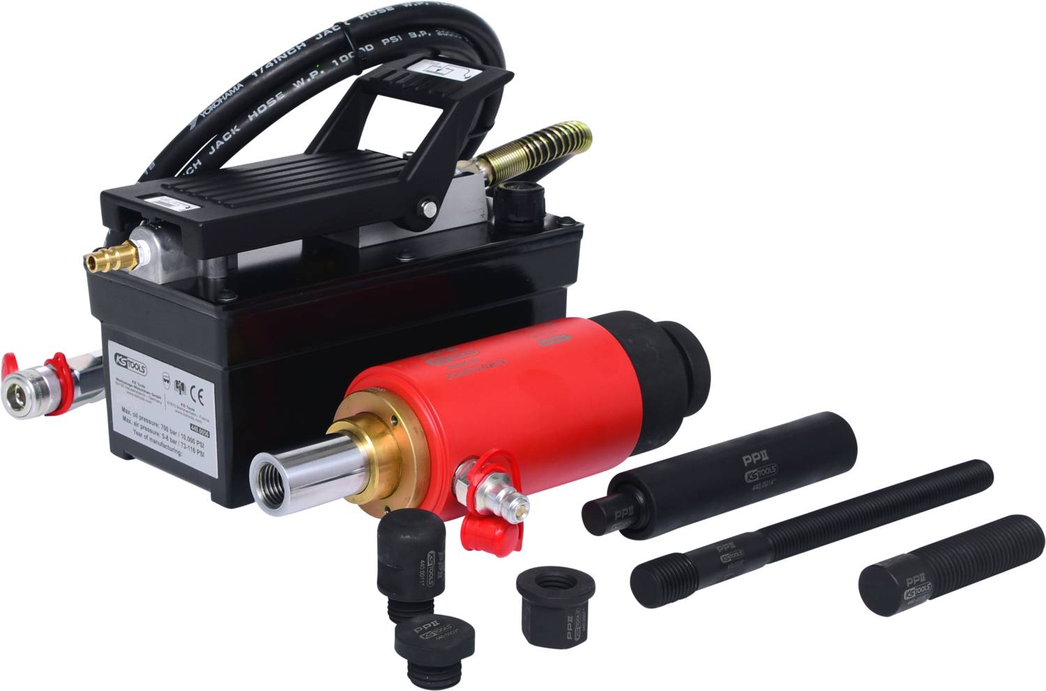 KS Tools 440.9995 Hydraulik-Einheit 22t, mit Luft-Hydraulik-Pumpe, 13-tlg