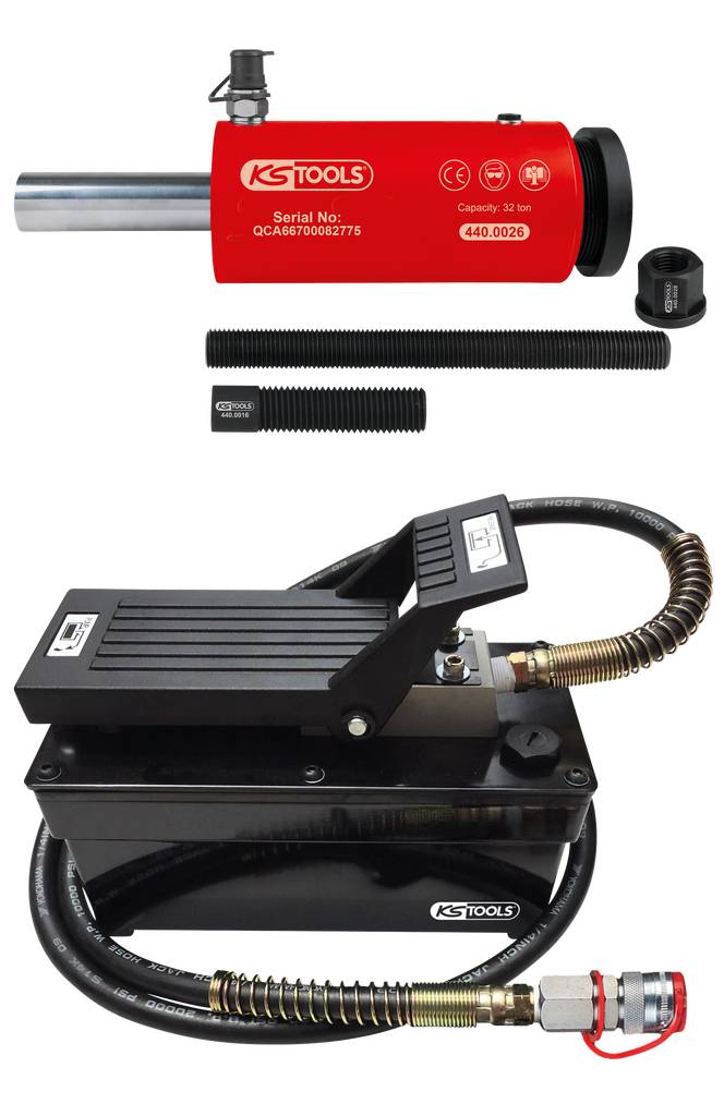 Thumbnail - KS Tools 440.9996 Hydraulik-Einheit 32t, mit Luft-Hydraulik-Pumpe, 9-tlg