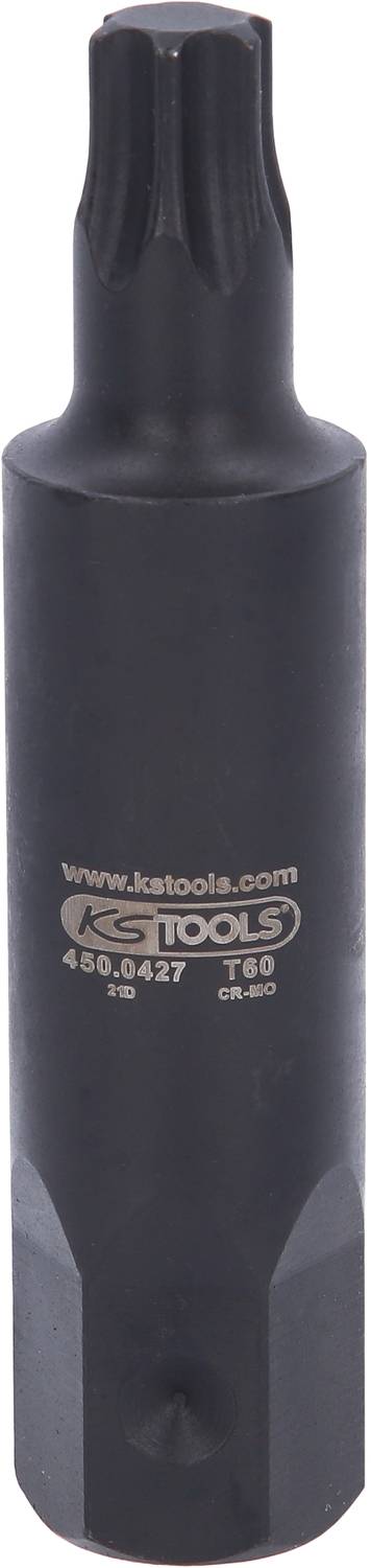 Ein Torx-Schraubendreheraufsatz mit langem Schaft und sechzehn Zähnen, gestaltet für präzises Arbeiten, der Marke KS Tools.