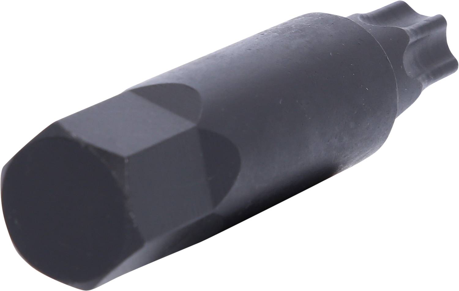 Ein schwarzer Torx-Bit mit sechseckigem Schaft.