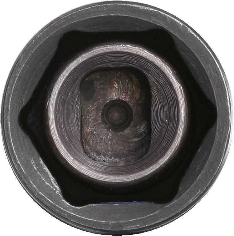 Metallstruktur mit zentraler Bohrung, umgeben von konzentrischen Rillen und markanter Tiefe, wahrscheinlich ein technisches Bauteil.