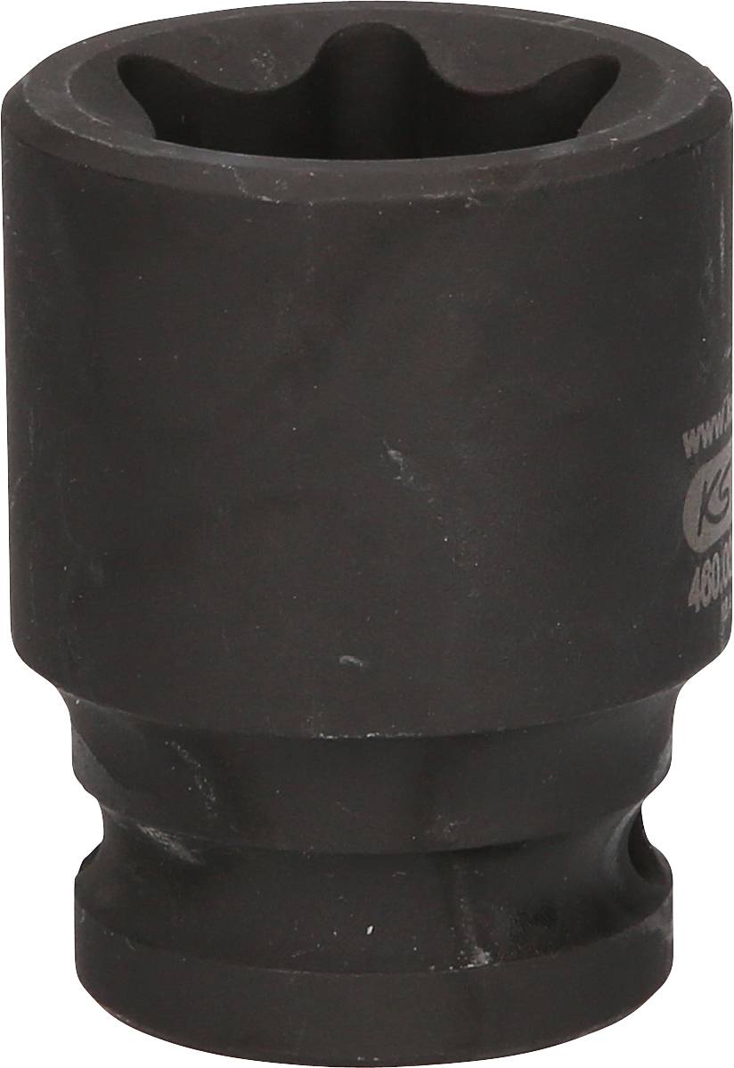 Ein schwarzer Sechskant-Steckschlüsselaufsatz, vermutlich aus Metall, für den Einsatz mit einem Drehmomentschlüssel oder Ratsche.