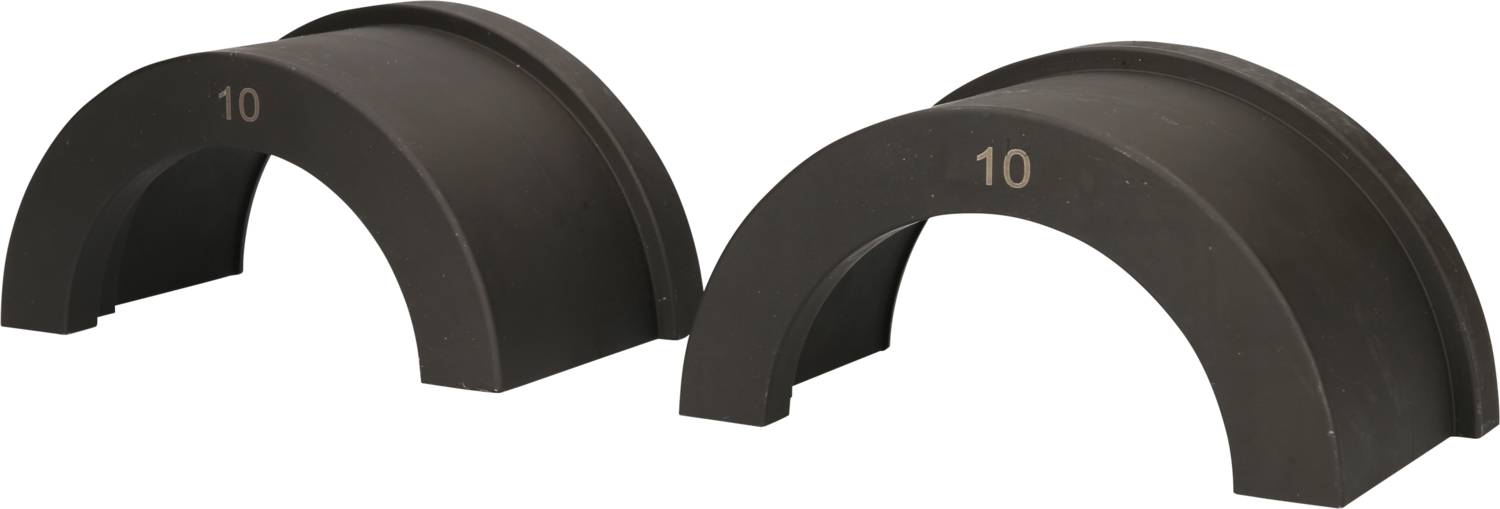 Zwei schwarze Kunststoffbögen mit der Aufschrift '10', nebeneinander angeordnet.