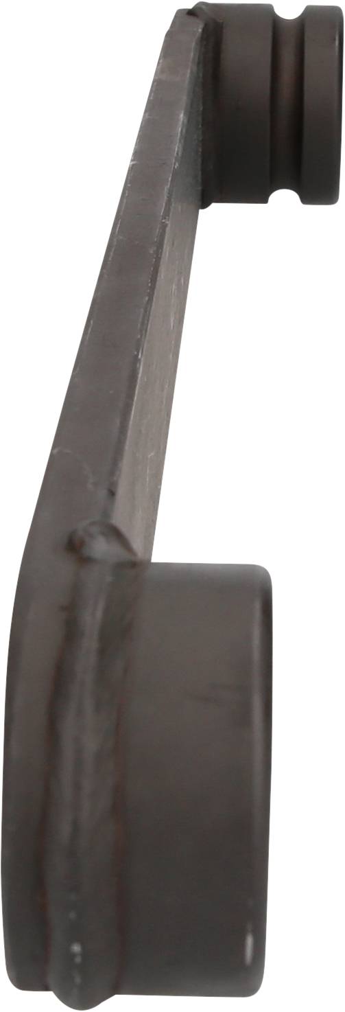 Metallteil mit flachem Mittelstück und zwei zylindrischen Enden, aus seitlicher Perspektive fotografiert.