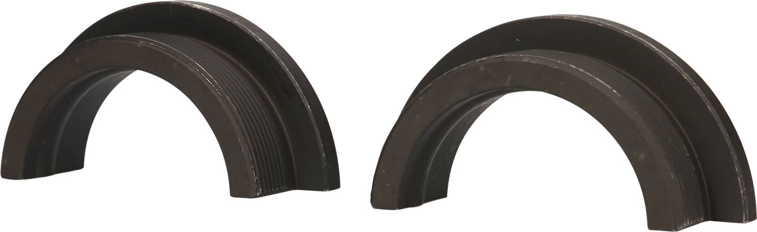 Zwei dunkelbraune, halbrunde Stücke aus Kunststoff oder Metall, die wie Brücken aussehen. Sie sind nebeneinander platziert.