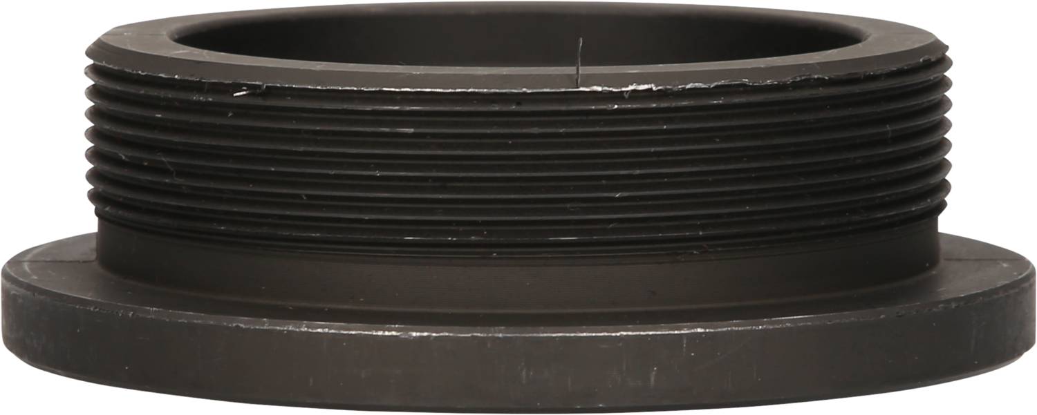 Ein schwarzes, zylindrisches Metallteil mit Schraubgewinde, das aussieht wie ein grobes Rohrgewinde.
