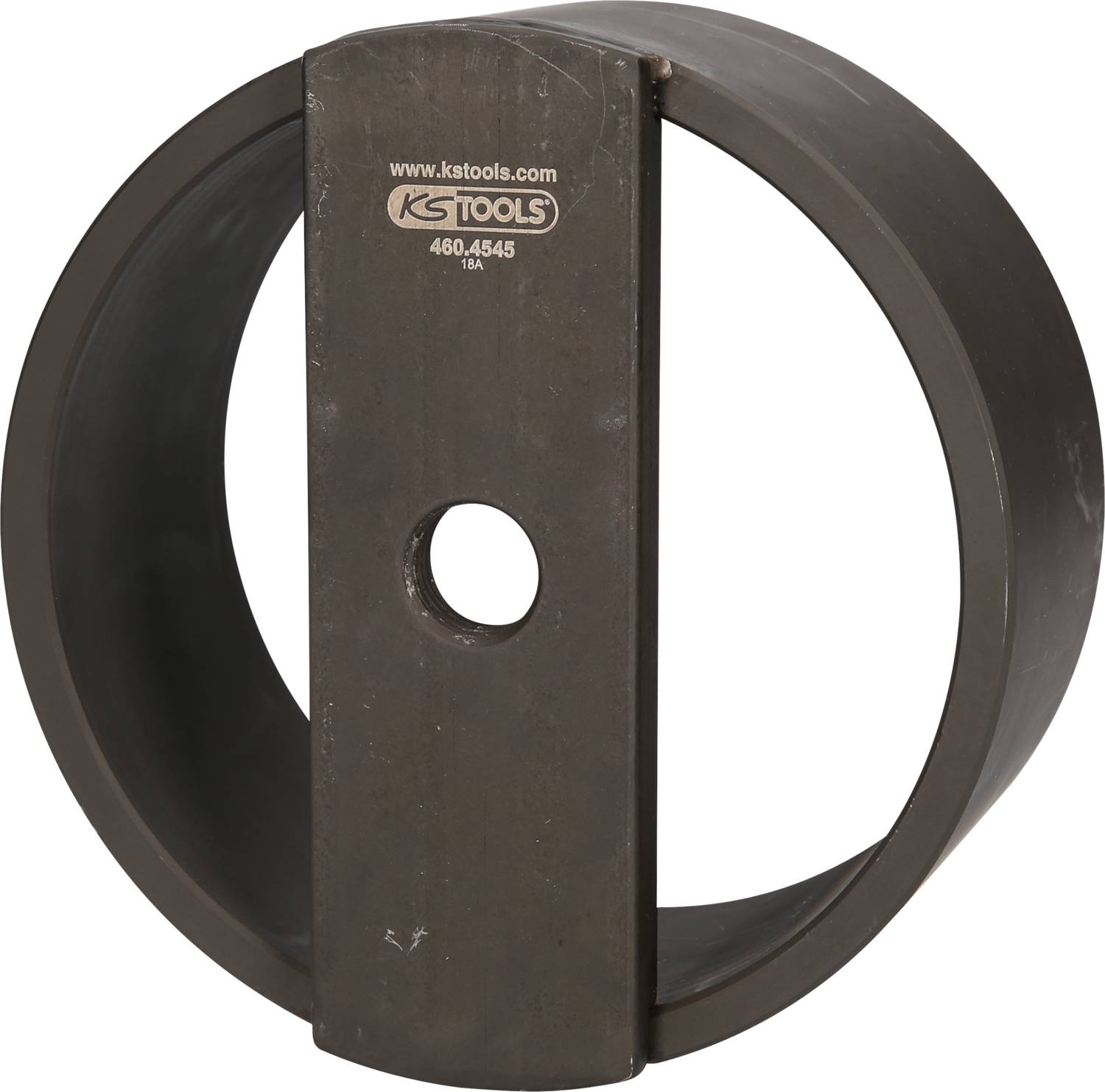 Rundes Metallwerkzeug mit Loch in der Mitte und der Aufschrift 'www.kstools.com 460.4645'. Wird zur Montage oder Demontage verwendet.