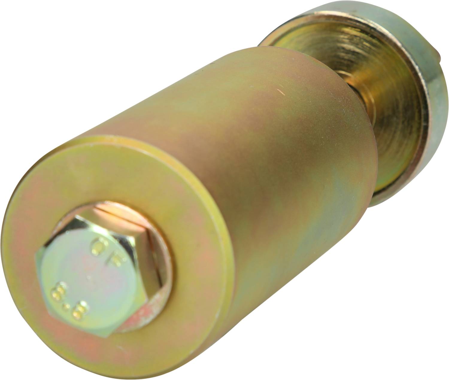 Metallischer Zylinder mit Schraube, möglicherweise ein Teil eines mechanischen Systems.