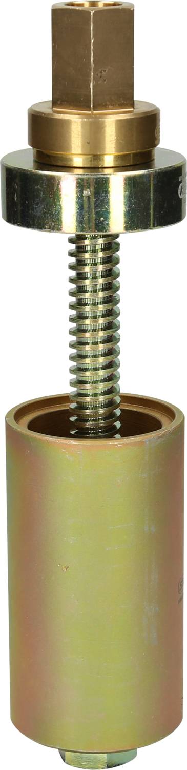 Ein Metallwerkzeug mit Schraubengewinde und zylindrischem Gehäuse, vermutlich ein Abzieher oder eine ähnliche Vorrichtung.