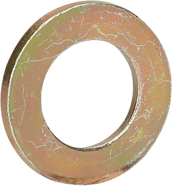 Eine Metallunterlegscheibe mit leicht rostiger Oberfläche und Kratzspuren.