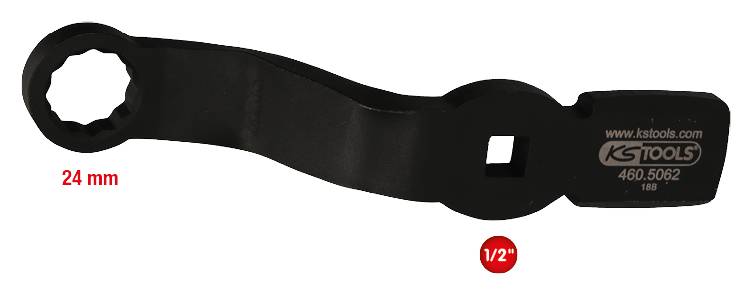 Schwarzer Schraubenschlüssel von KS Tools, Modell 460.5062, mit 24 mm Rundöffnung, geeignet für 1/2"-Antrieb.