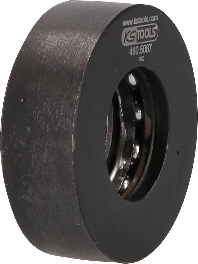 Schwarzes kugelförmiges Lagergehäuse mit der Aufschrift 'ks tools 460.5067'. Verwendet für mechanische Anwendungen.