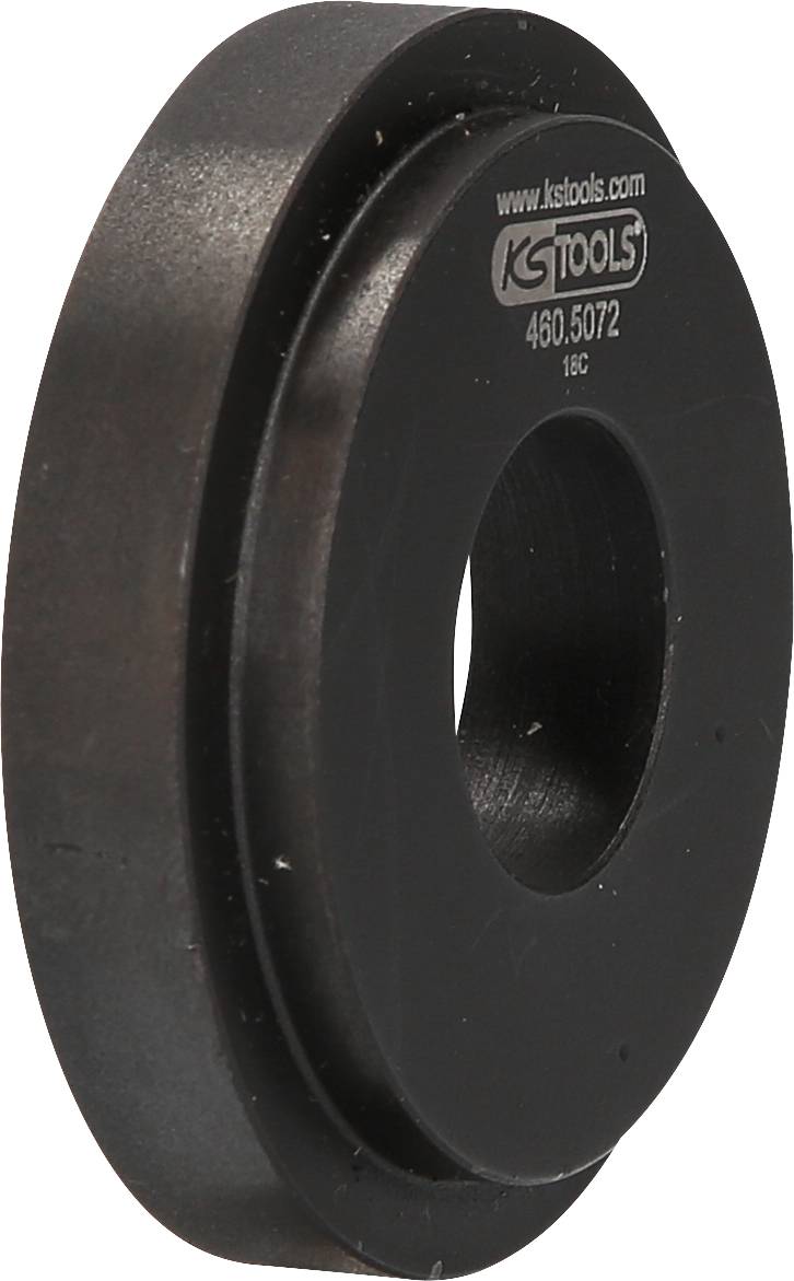 Scheibenförmiges Werkzeugteil aus schwarzem Metall mit einer zentralen Öffnung und Logo 'KS TOOLS', geeignet für Maschinen.
