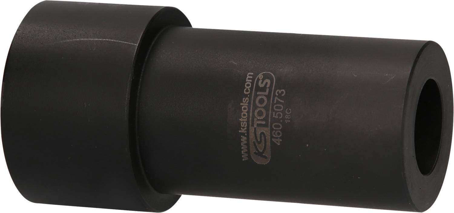 Ein schwarzer Rundkörper aus Metall, wahrscheinlich ein Werkzeugaufsatz mit der Aufschrift 'KS TOOLS 400.5073'.