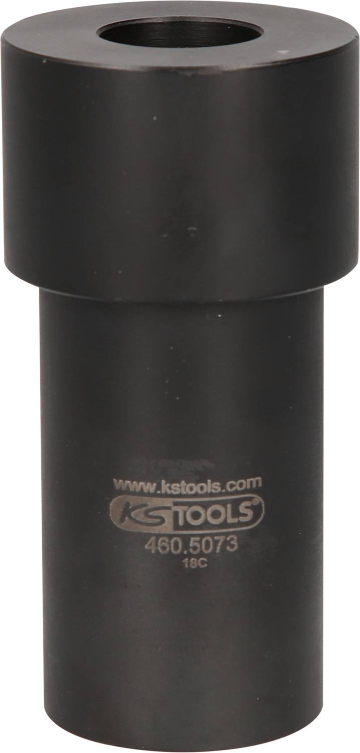 Schwarze Metallhülse mit Öffnung oben, Aufschrift 'KS TOOLS 460.5073'. Verwendet in Maschinenbau oder Handwerk.