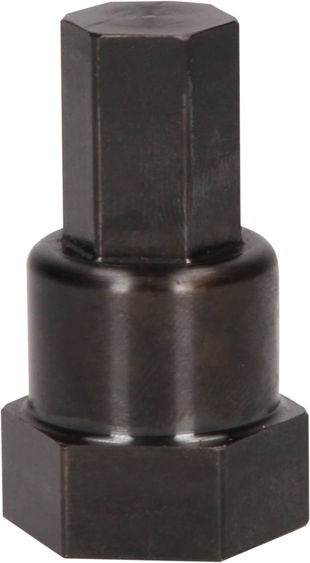 Ein sechseckiges Schraubengewinde aus dunklem Metall, geeignet für mechanische Anwendungen und Befestigungen.