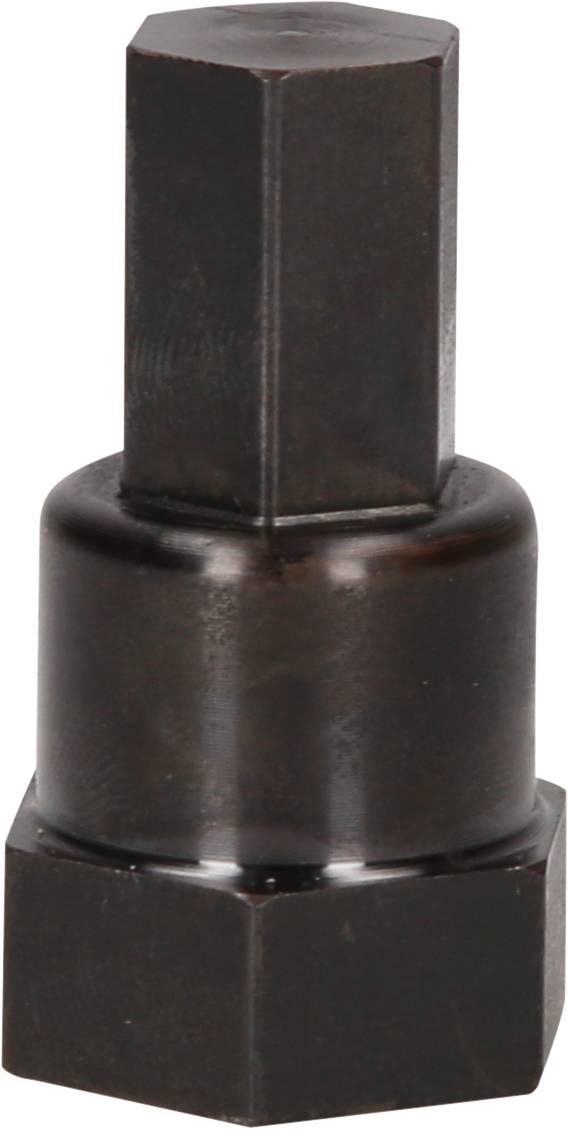 Sechskantiger Metallstift, dunkel gefärbt, mit zylindrischem Mittelteil. Verwendung möglicherweise in Maschinenbau oder Mechanik.