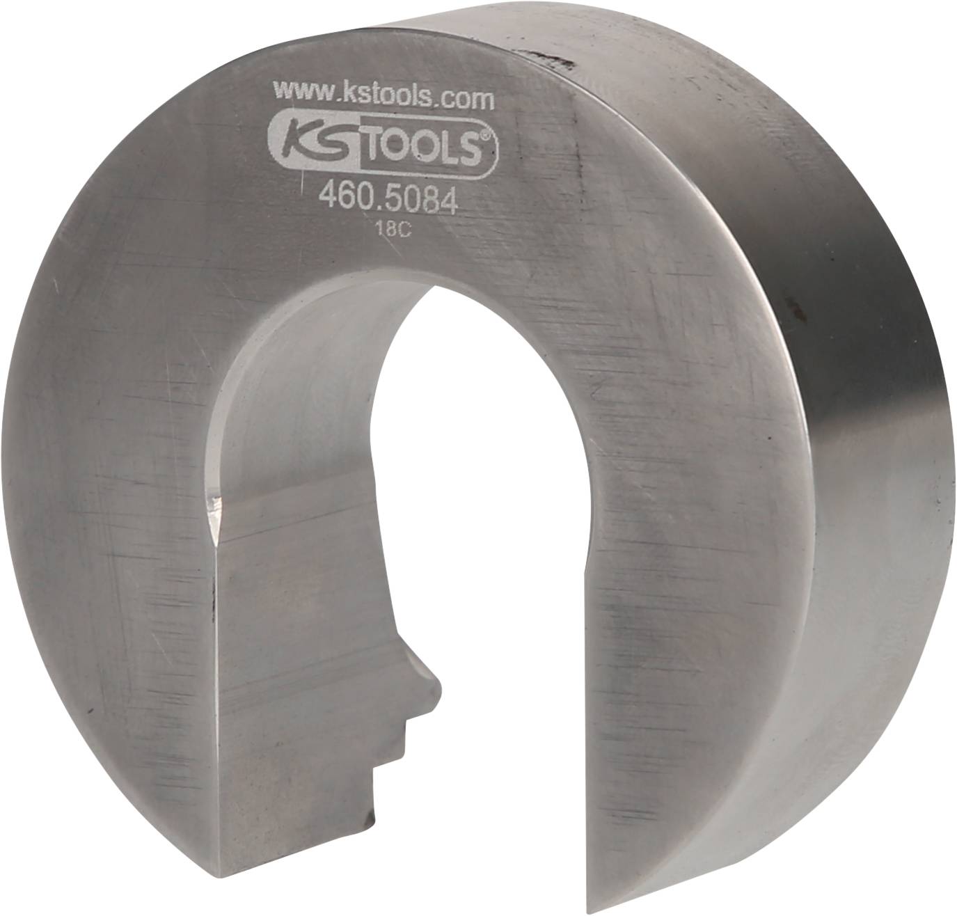 Ein silbernes Metallwerkzeug von KS Tools mit halbrundem Design und eingravierter Modellnummer '460.5084' auf der Vorderseite.