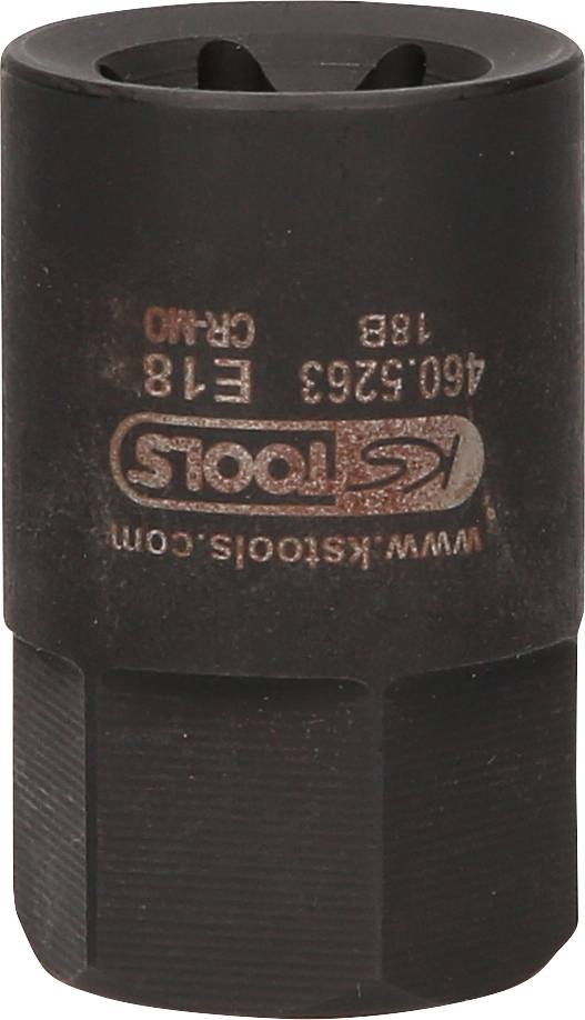 Eine schwarze Werkzeugbuchse mit der Aufschrift 'KS Tools'. Die Oberfläche ist abgenutzt und zeigt Modellnummern und Webadresse.