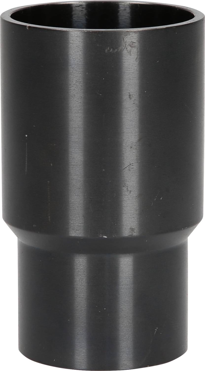 Schwarzer, zylindrischer Metalladapter, oben breiter als unten, vermutlich für mechanische oder industrielle Anwendungen.