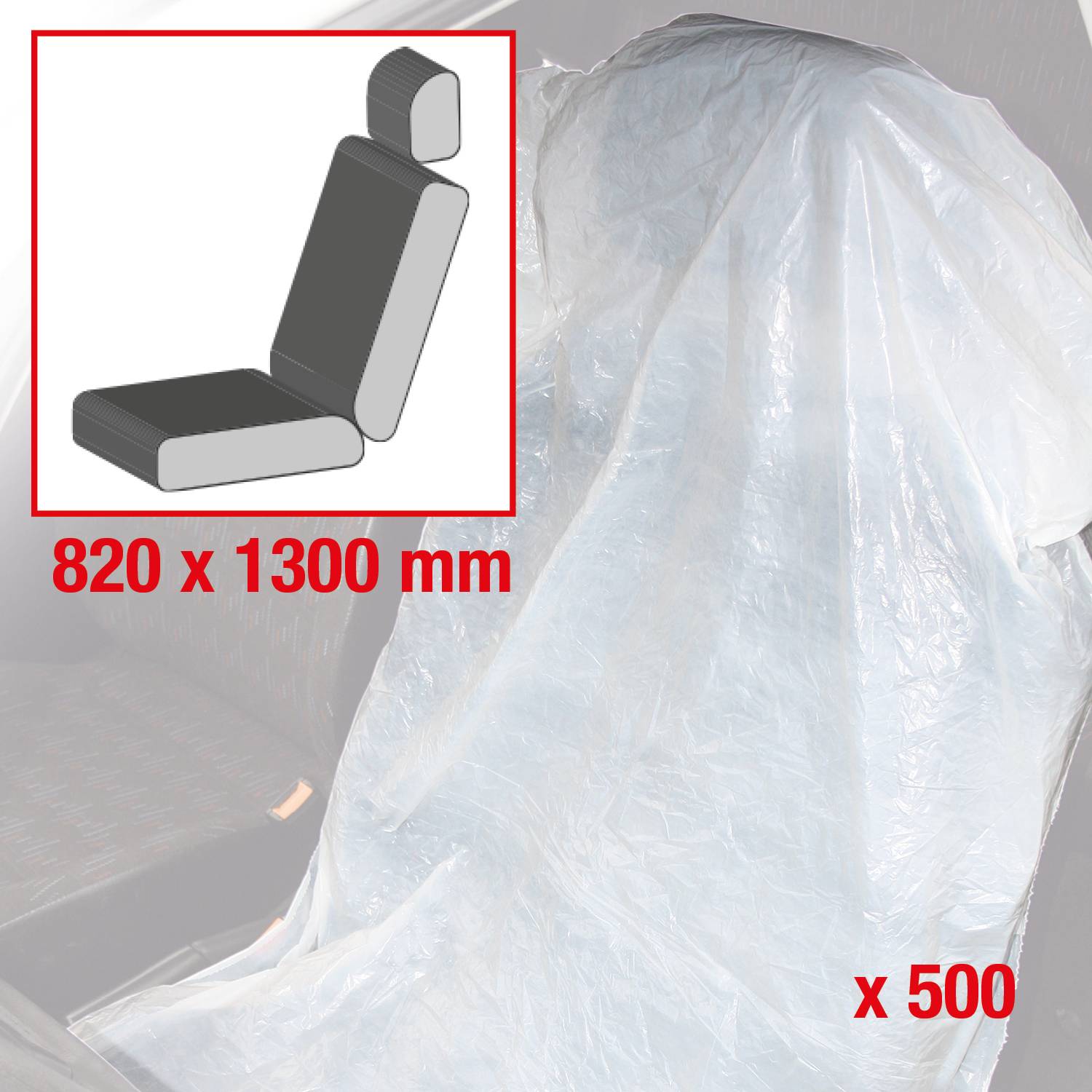Sitz mit transparenter Abdeckung. Abmessungen: 820 x 1300 mm. Packungsgröße: 500 Stück.