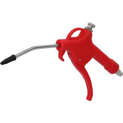 Ein roter Druckluft-Blaspistole mit ergonomischem Griff und langer Düse, verwendet zur Reinigung oder Trocknung von Flächen.