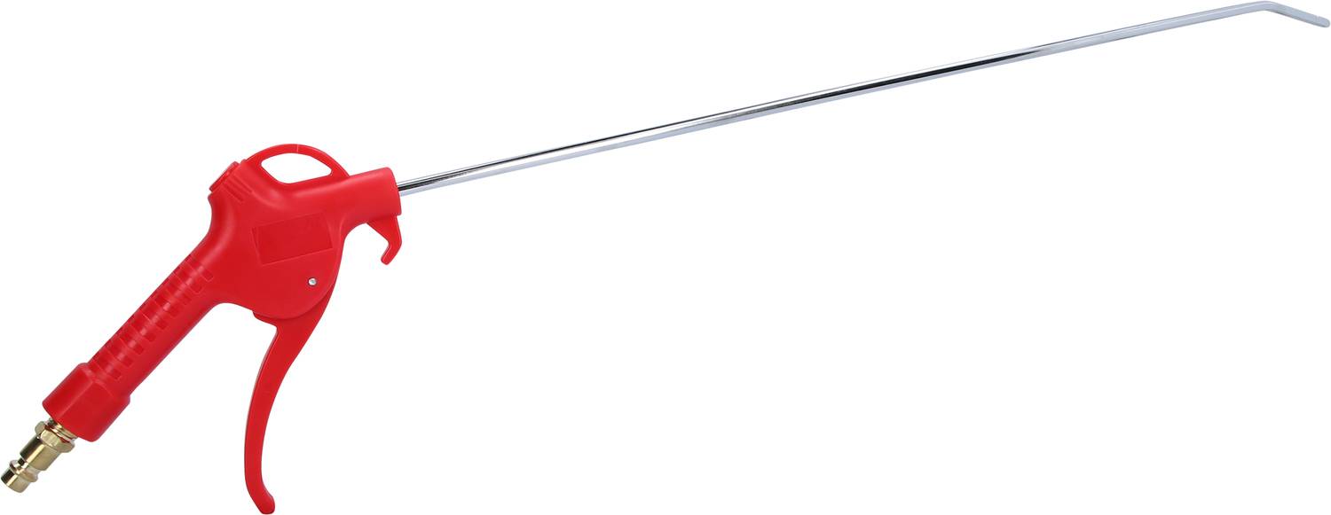Rote Druckluftpistole mit verlängertem Metallrohr, geeignet zum Reinigen schwer erreichbarer Stellen.