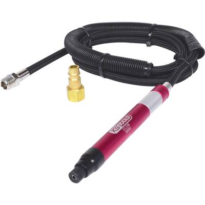 Luftbetriebener Stabschleifer mit rotem Gehäuse und flexiblem Schlauch. Geeignet für präzise Schleifarbeiten in Industrie und Handwerk.