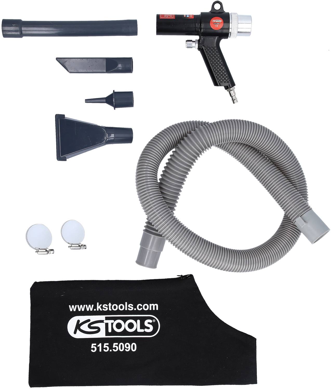 'KS Tools Reinigungsset mit Druckluftpistole, Aufsätzen, Schlauch und Tasche. Ideal zum Reinigen und Entstauben.'