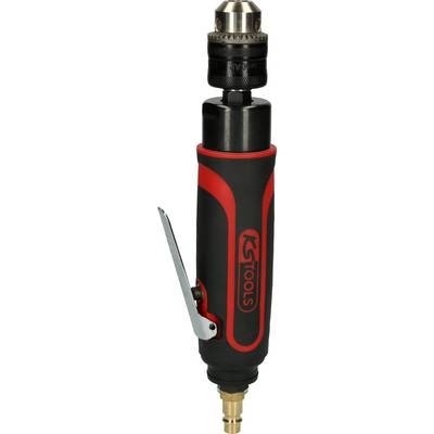 Druckluft-Werkzeug mit rotem und schwarzem Griff, metallischem Spannfutter und Hebel zur Steuerung. Verwendung für industrielle Anwendungen.