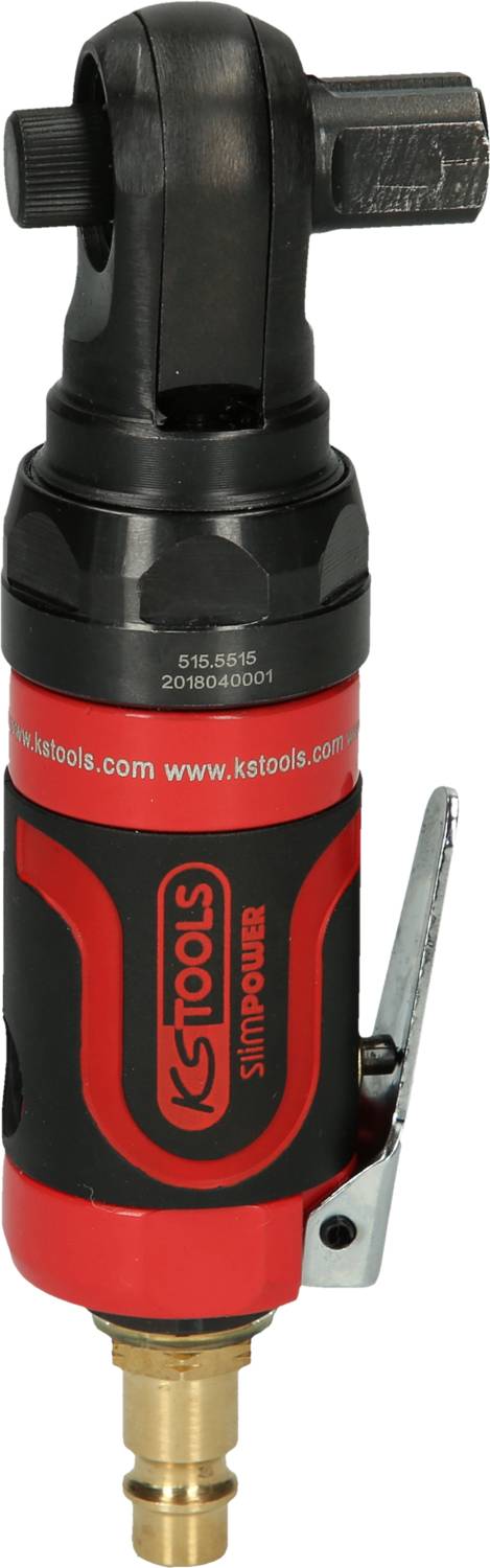 'Druckluft-Ratschenschrauber von KS Tools mit schwarzem und rotem Gehäuse. Modellnummer 515.5555 auf der Oberseite.'