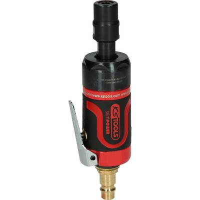 Druckluft-Stabschleifer von KS Tools mit rotem und schwarzem Gehäuse, einer Metallbetriebswippe und Anschluss für Druckluftversorgung.