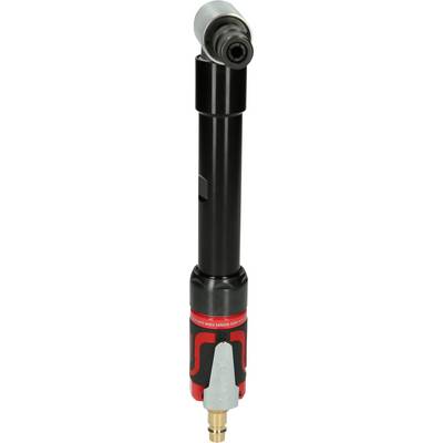 Handliches, langes, schwarzes und rotes Druckluftwerkzeug mit abgewinkeltem Kopf, ideal für schwer zugängliche Stellen.