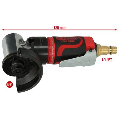 'KS Tools Slimpower' pneumatischer Winkelschleifer, 125 mm Länge. enthält Messungen: 1/4" und 1/4" PT Anschluss.