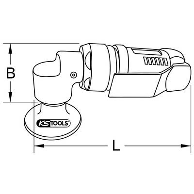 'KS Tools' Winkelschleifer-Diagramm mit Abmessungen: Höhe B und Länge L angegeben, zeigt Seitenansicht des Werkzeugs.