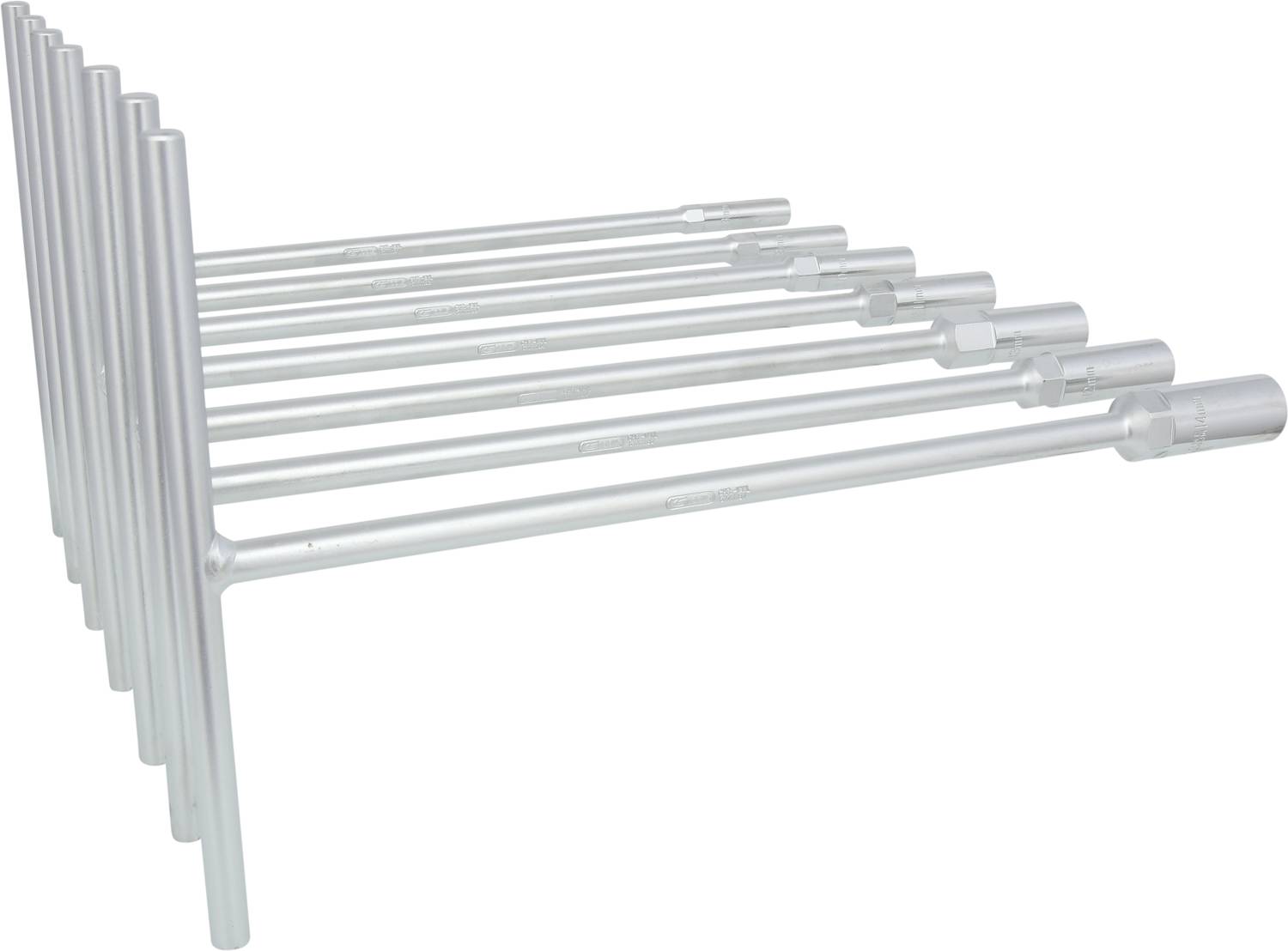 Mehrere gleich große, rechtwinklig ausgerichtete Hexagonschlüssel stehen parallel zueinander.