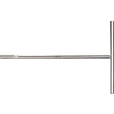 Ein silberfarbener T-Schlüssel aus Metall, mit einem langen Schaft und einem Quergriff, verwendet für das Anziehen oder Lösen von Schrauben.