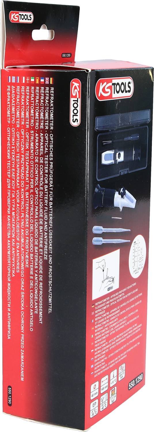 'KS Tools'-Verpackung zeigt ein Werkzeugset mit Ratsche, Steckschlüsseln und Schraubendrehern. Produktabbildung und Markenname sichtbar.