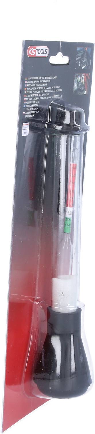 'Kühlmittelspindel' in einer Verpackung mit durchsichtigem Plastik, rotem Karton und Markenlogo. Dient zur Prüfung der Kühlmittelmischung.