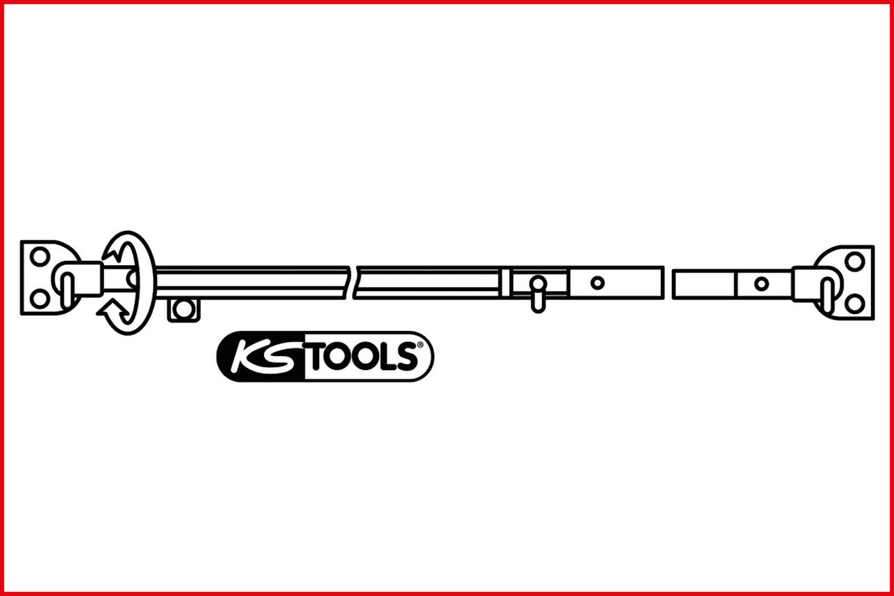 'KS Tools' Spurstangen-Werkzeug in schematischer Darstellung. Geeignet zur Demontage von Spurstangen aus schwer zugänglichen Bereichen.